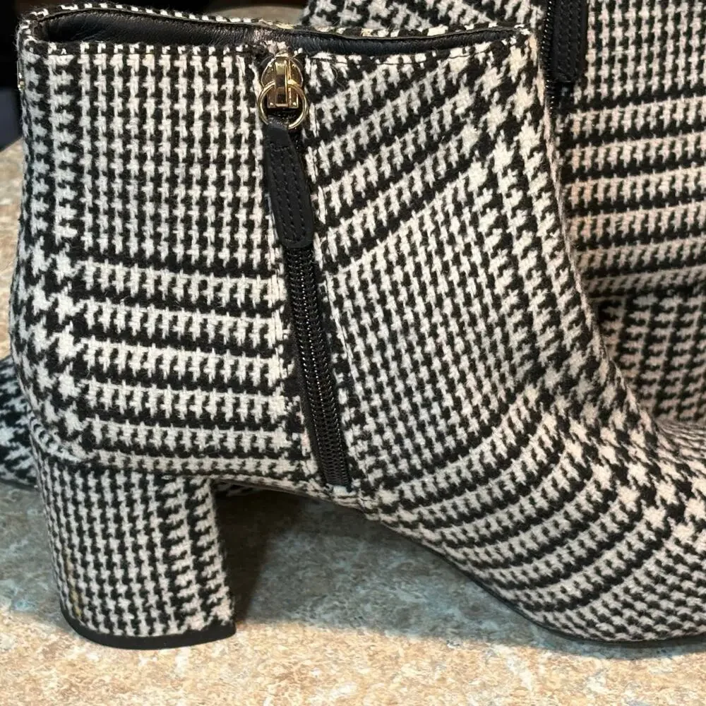 Kate Spade New York Holly Bow Houndstooth Black & White Ankle Boots Size 9.5